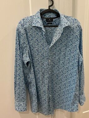 Psycho Bunny Men’s Light Blue Floral Button-Down Shirt 16½32/33 Medium